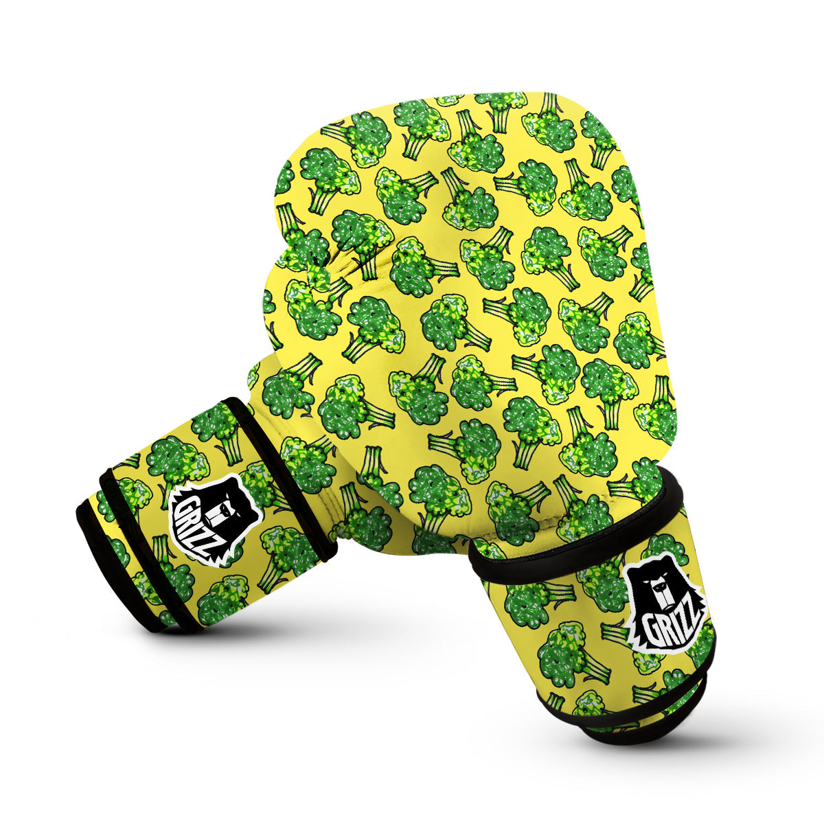 Yellow Broccoli Print Pattern Boxing Gloves-grizzshop