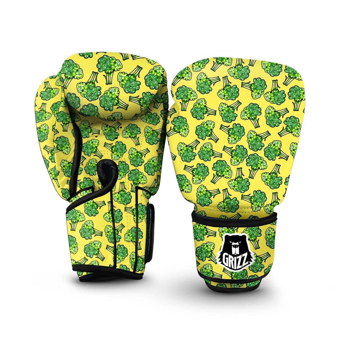 Yellow Broccoli Print Pattern Boxing Gloves-grizzshop