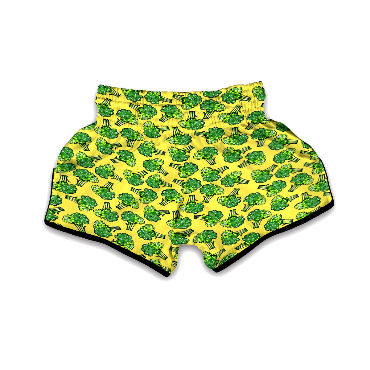 Yellow Broccoli Print Pattern Muay Thai Boxing Shorts-grizzshop