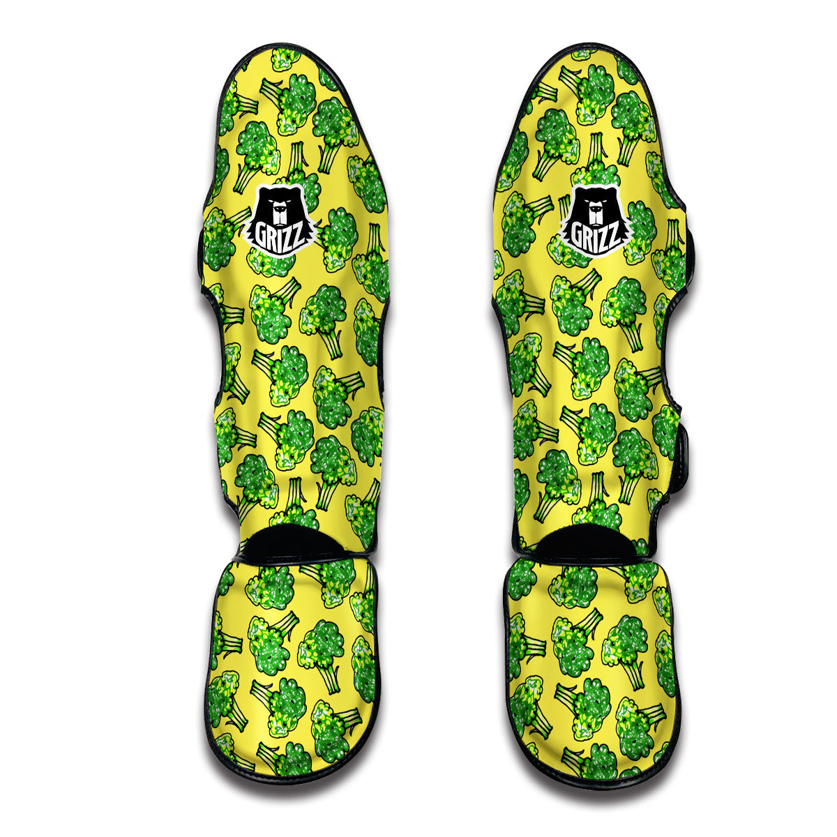 Yellow Broccoli Print Pattern Muay Thai Shin Guards-grizzshop