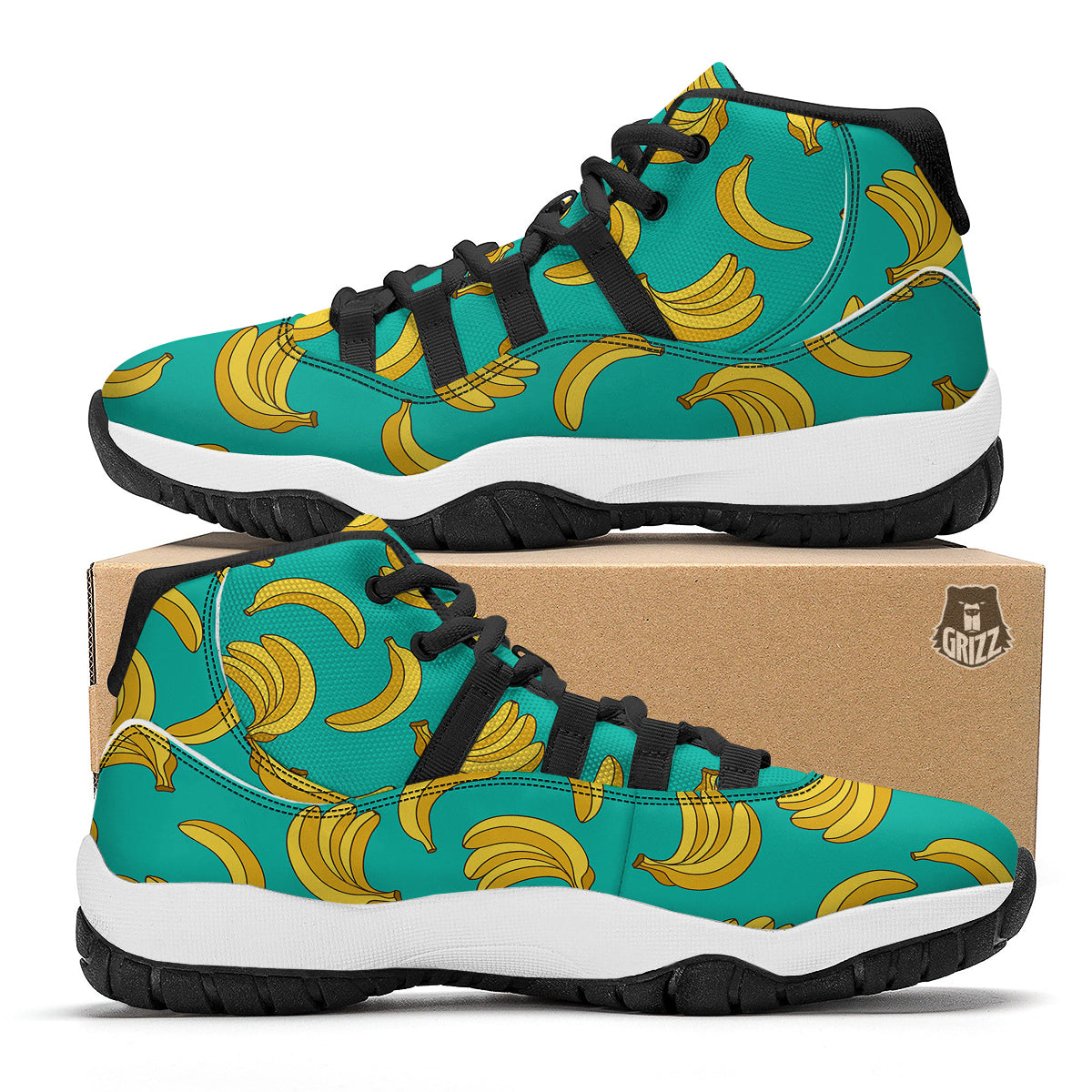 Yellow Bus Print Pattern Black Bball Shoes-grizzshop