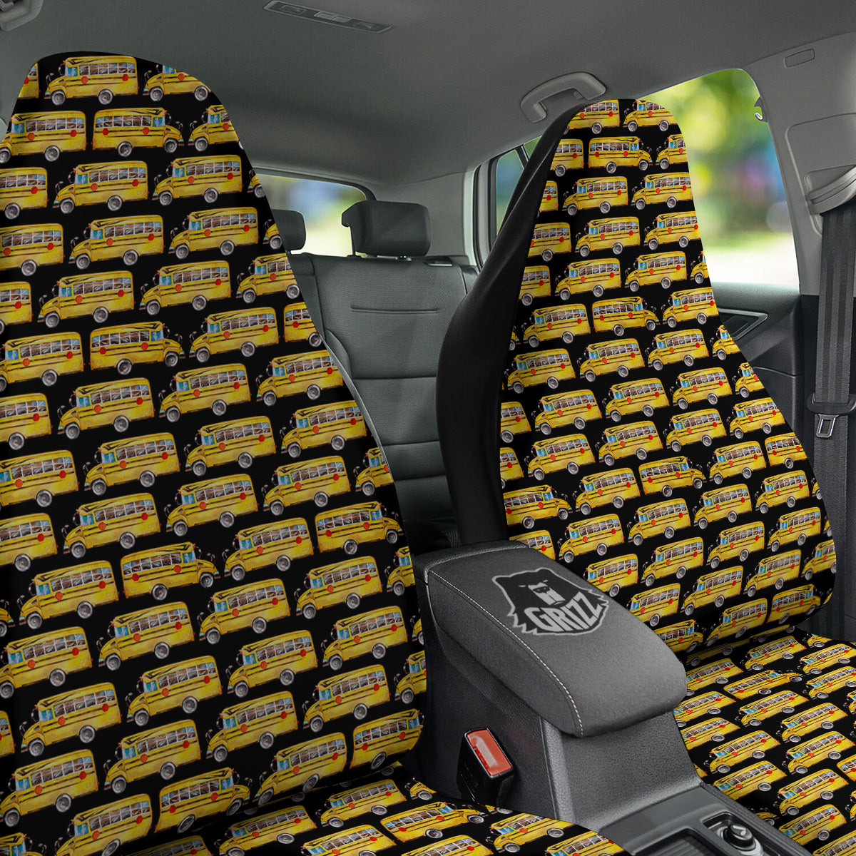 Yellow Bus Print Pattern Car Seat Covers-grizzshop