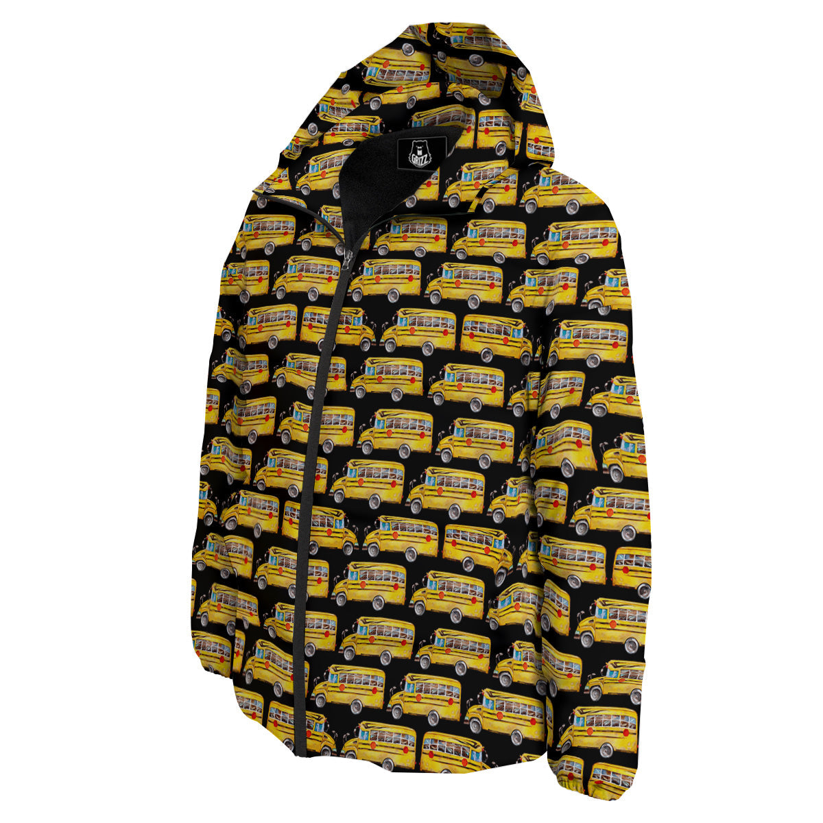 Yellow Bus Print Pattern Down Jacket-grizzshop