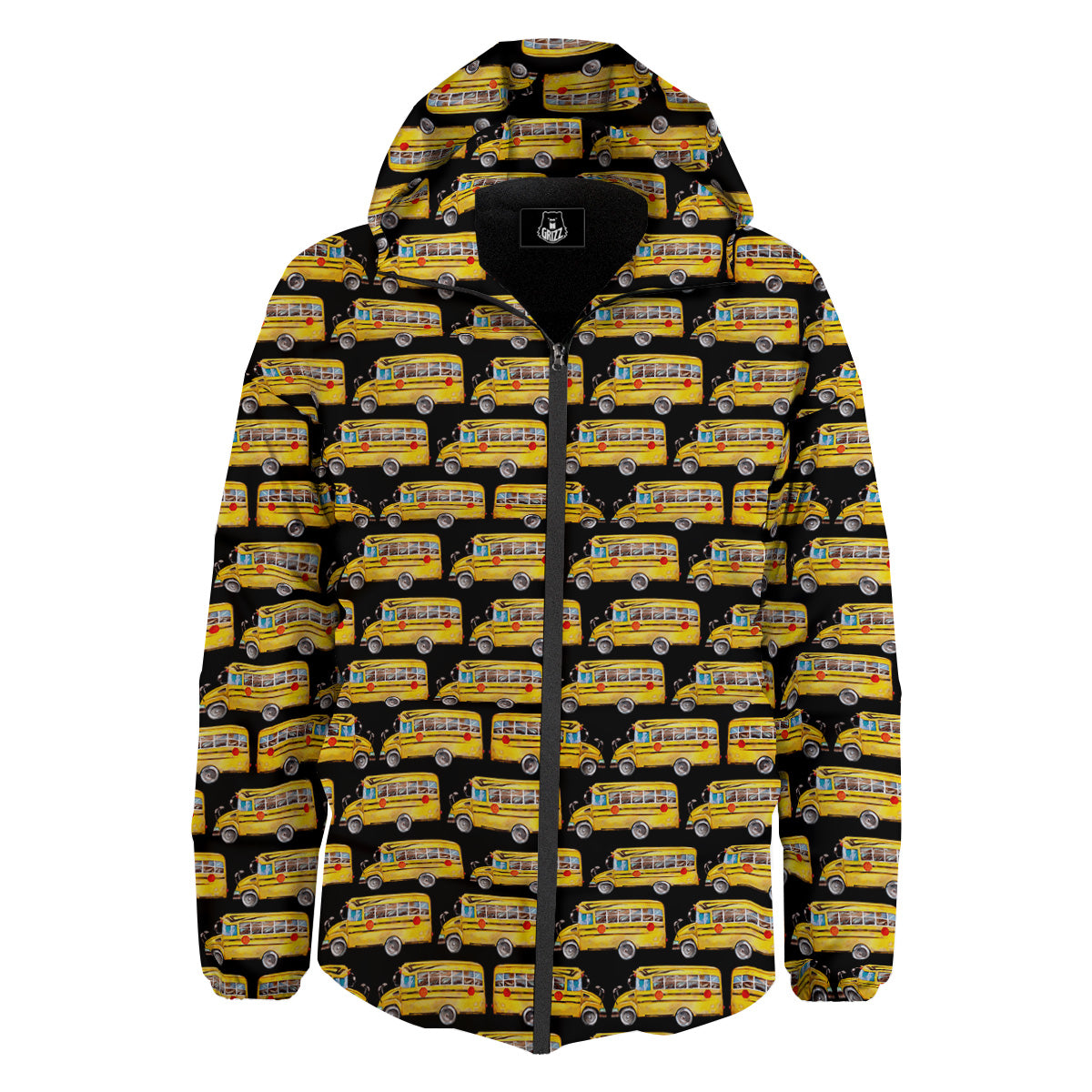 Yellow Bus Print Pattern Down Jacket-grizzshop