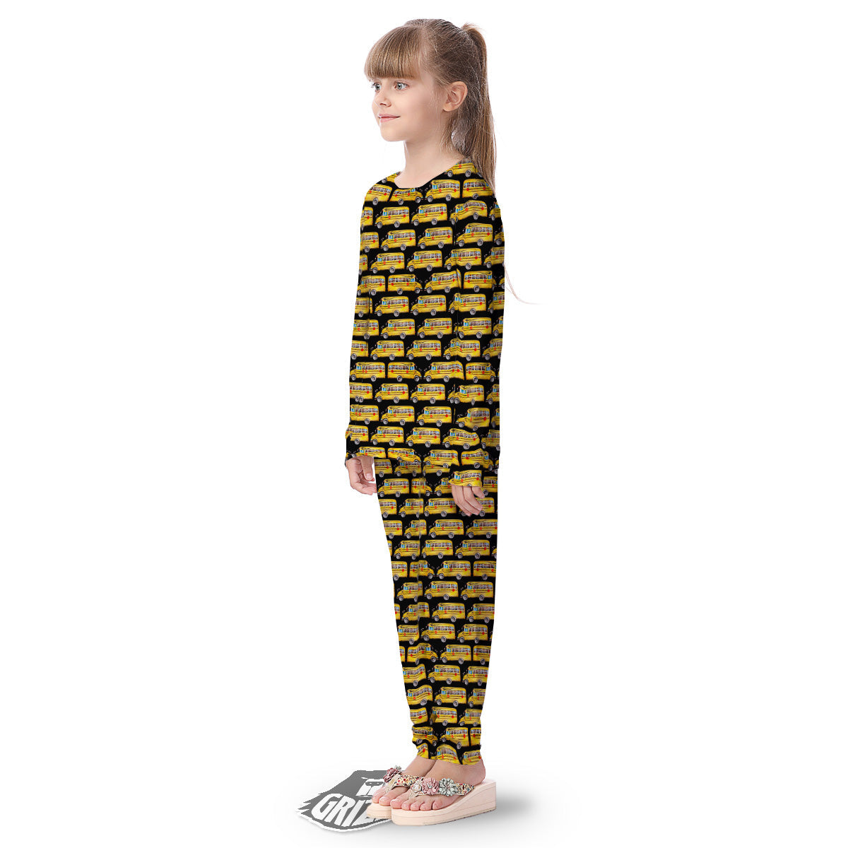Yellow Bus Print Pattern Kid's Pajamas-grizzshop