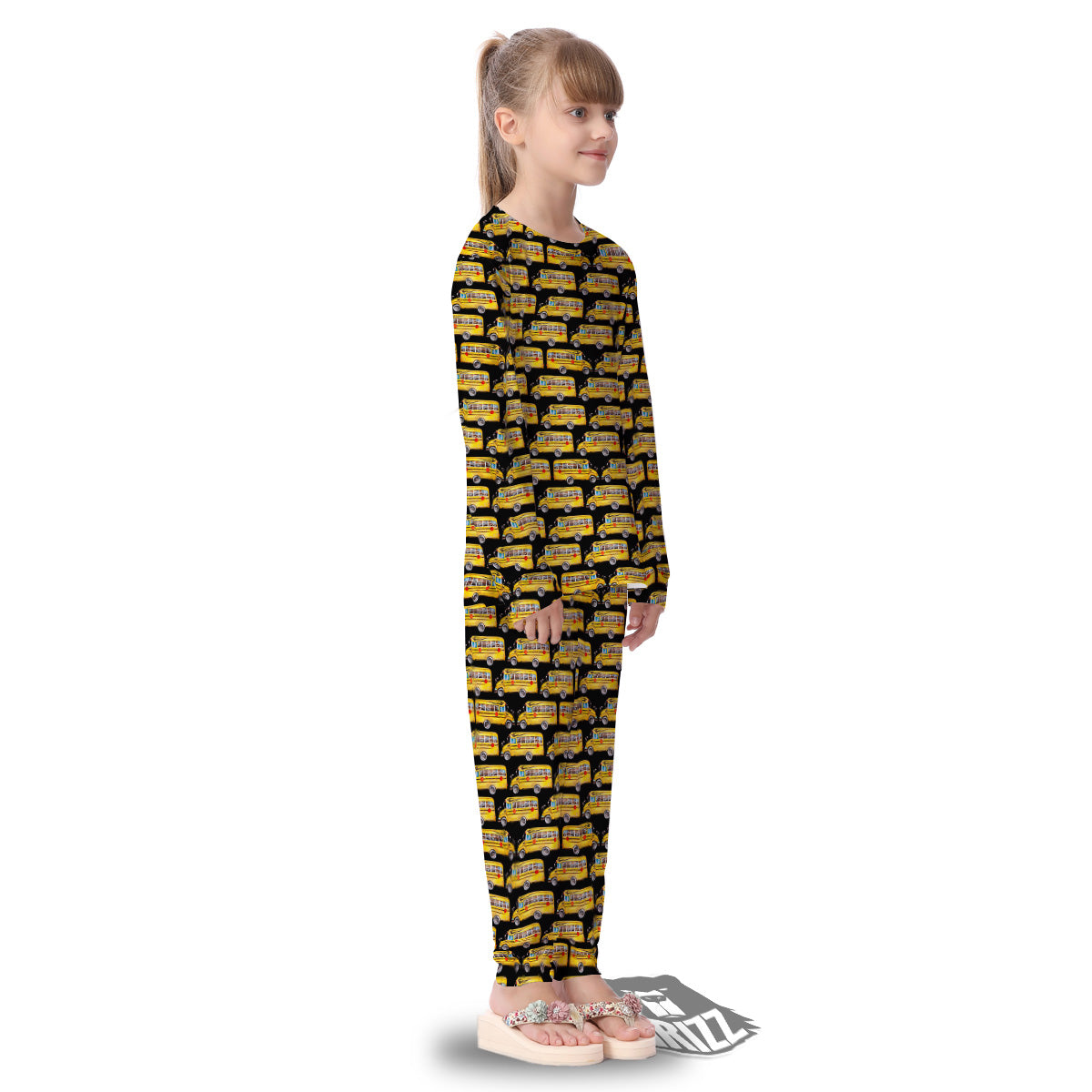 Yellow Bus Print Pattern Kid's Pajamas-grizzshop