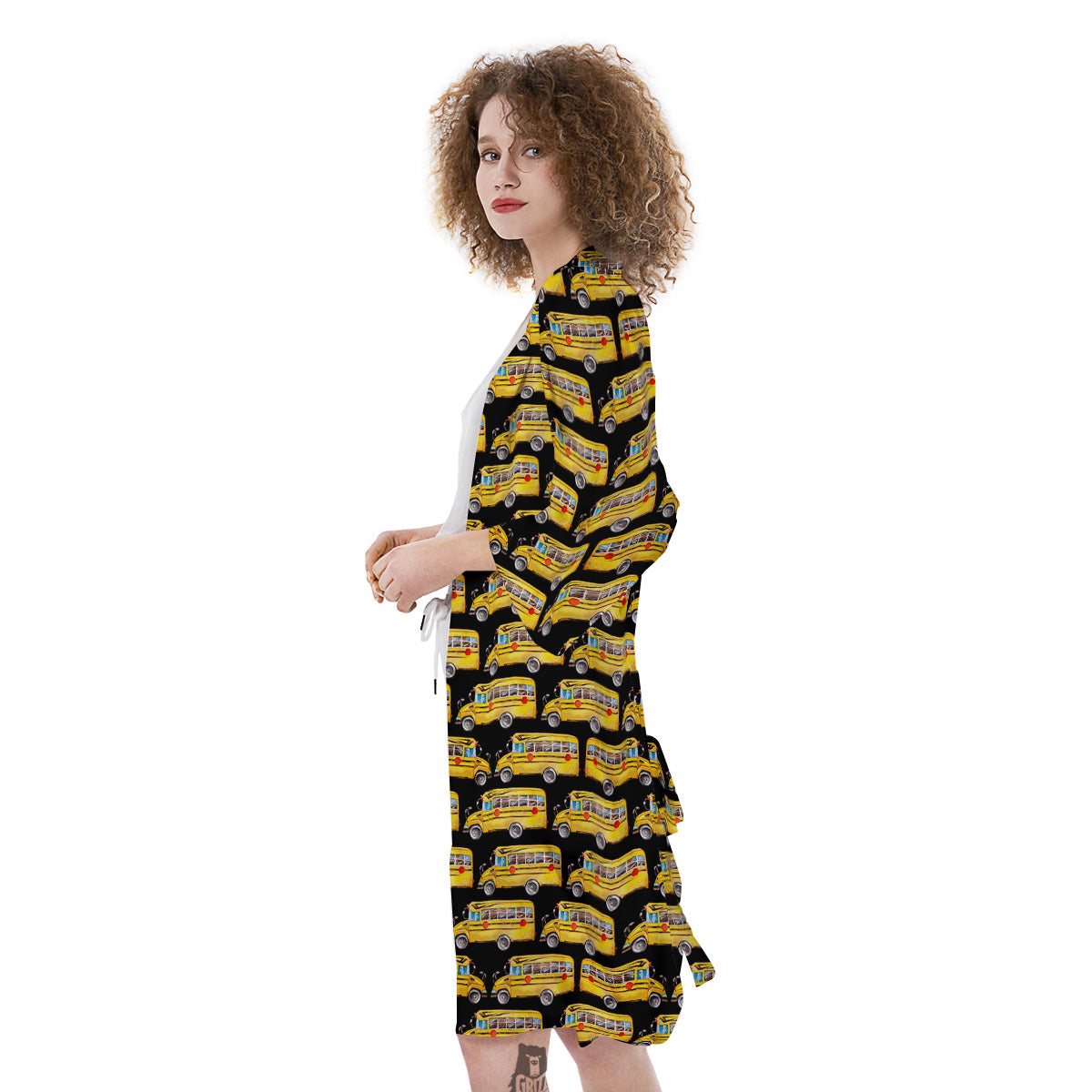 Yellow Bus Print Pattern Kimono-grizzshop