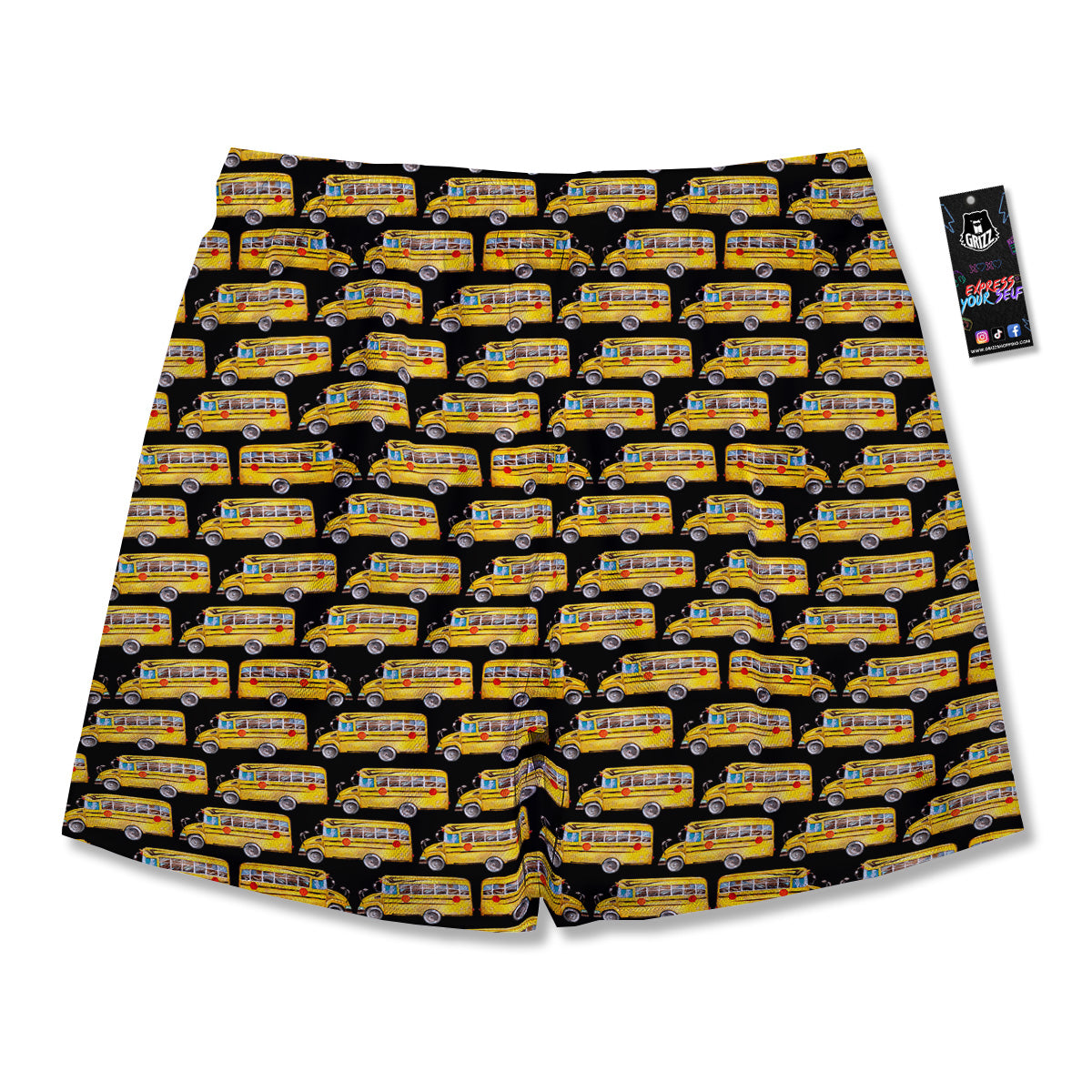 Yellow Bus Print Pattern Men's Running Shorts-grizzshop