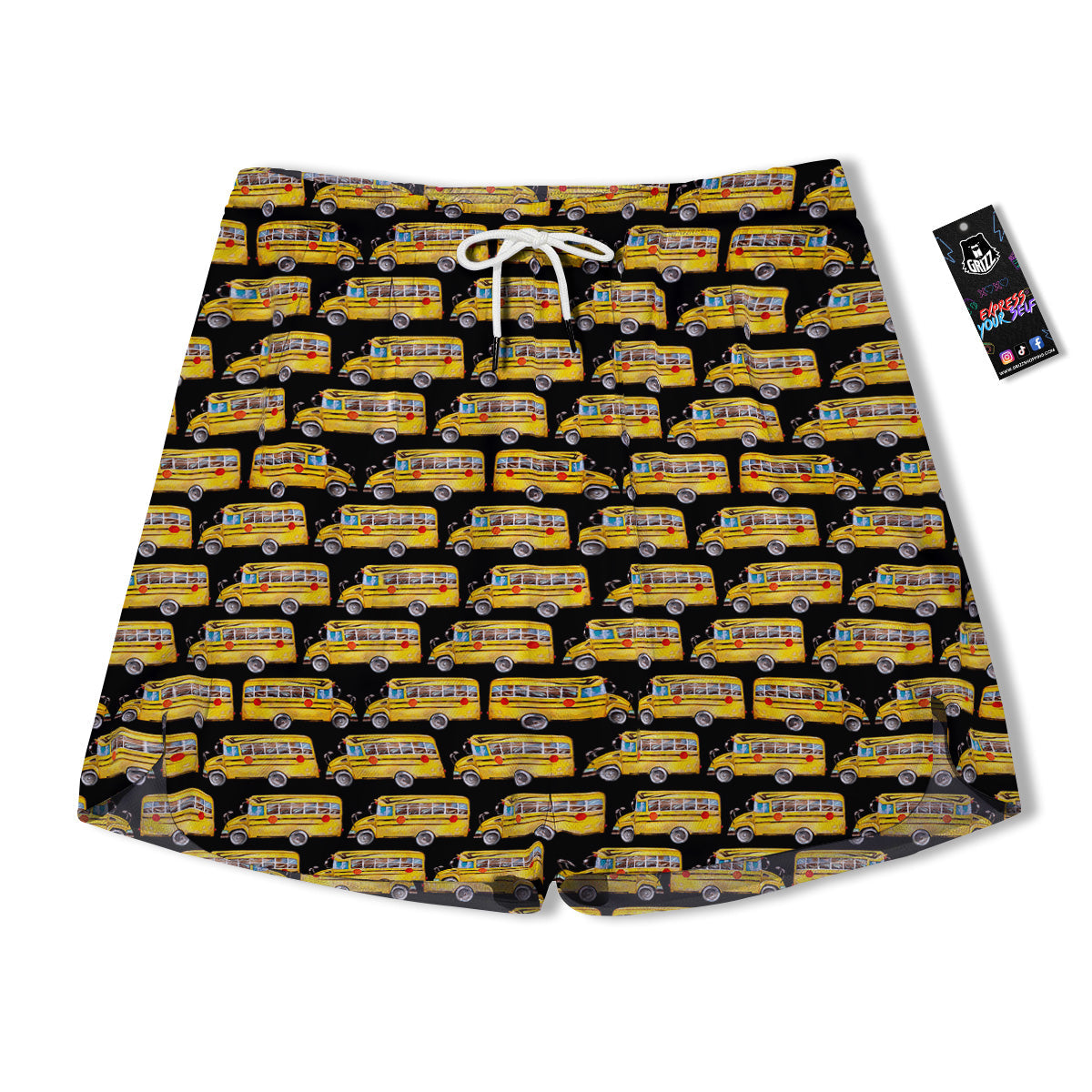 Yellow Bus Print Pattern Men's Running Shorts-grizzshop