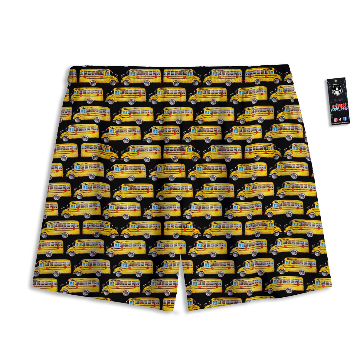 Yellow Bus Print Pattern Mesh Shorts-grizzshop