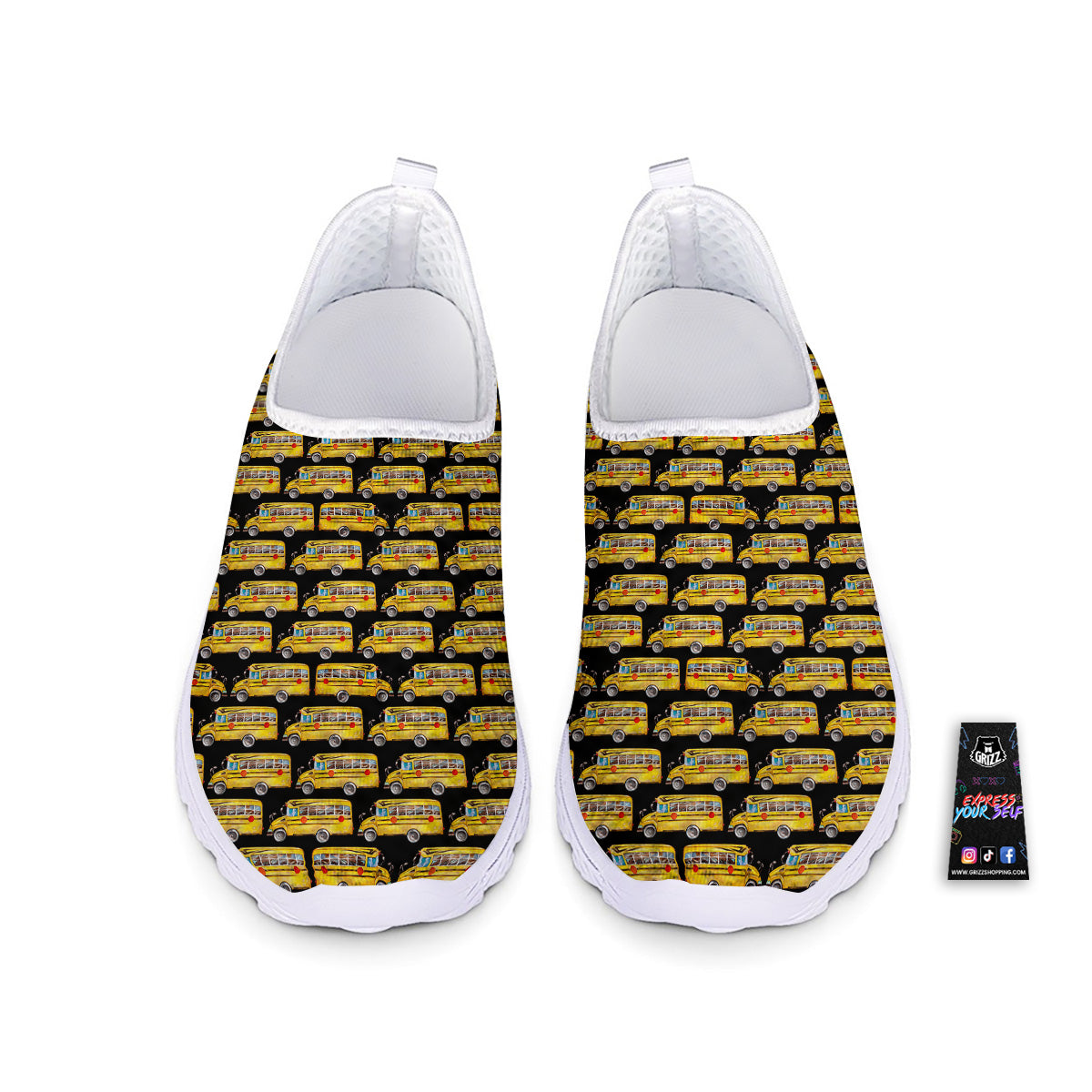 Yellow Bus Print Pattern Nurse Shoes-grizzshop