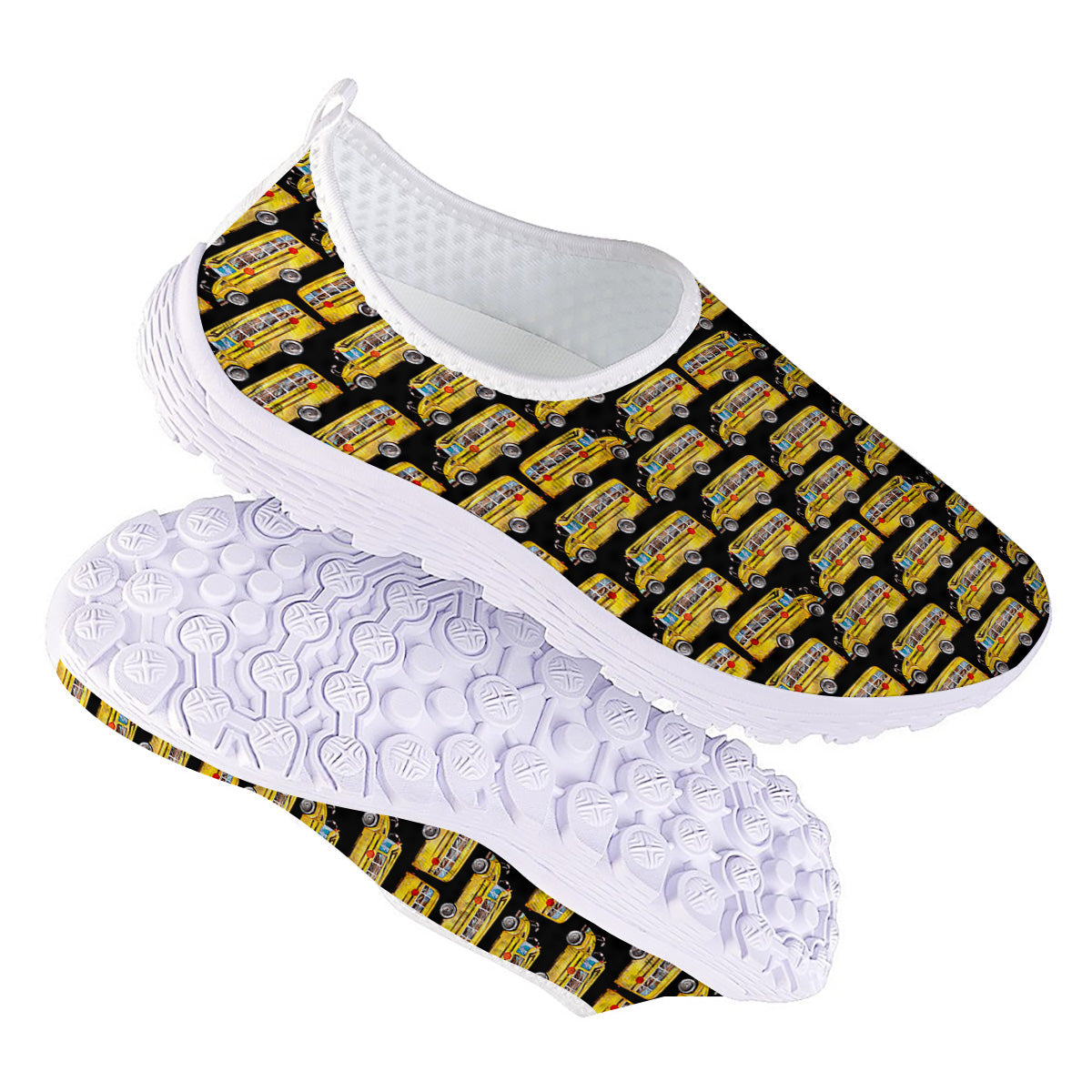 Yellow Bus Print Pattern Nurse Shoes-grizzshop