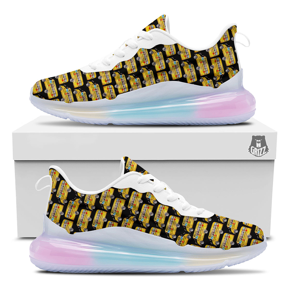 Yellow Bus Print Pattern Running Sneakers-grizzshop