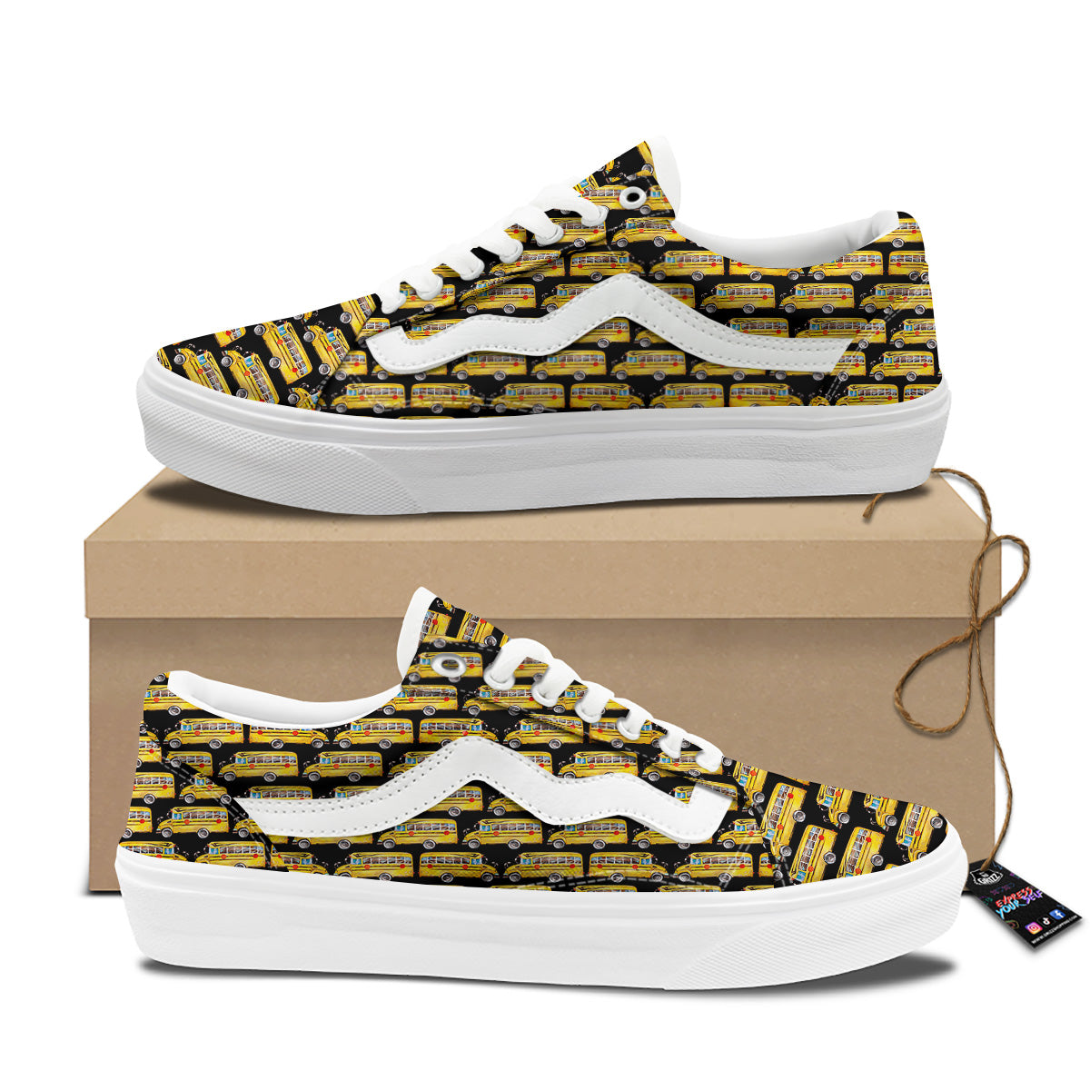 Yellow Bus Print Pattern Skate Shoes-grizzshop