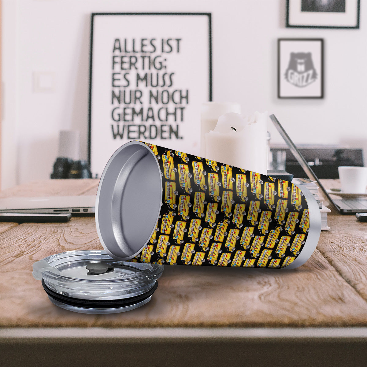 Yellow Bus Print Pattern Tumbler-grizzshop