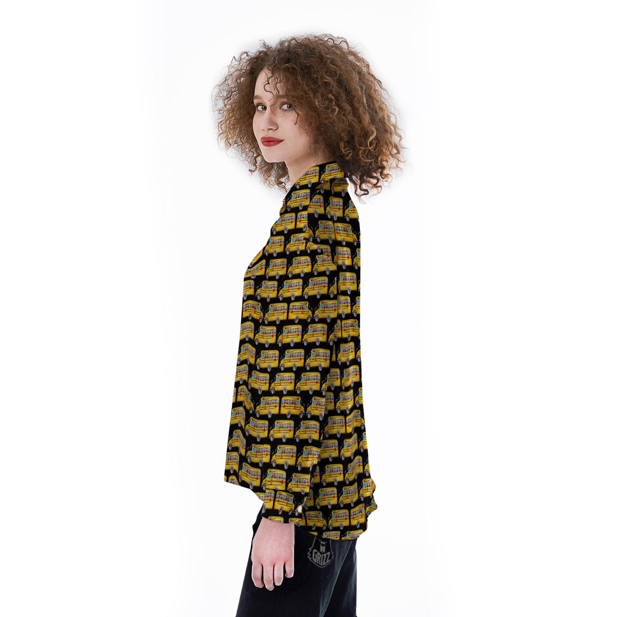 Yellow Bus Print Pattern Women's Long Sleeve Shirts-grizzshop