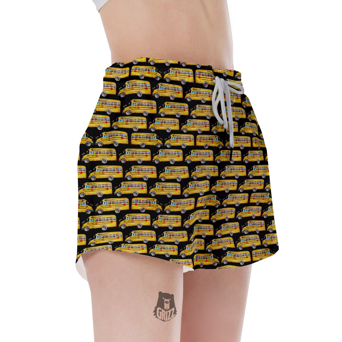 Yellow Bus Print Pattern Women's Shorts-grizzshop