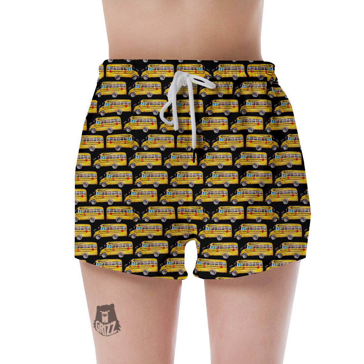 Yellow Bus Print Pattern Women's Shorts-grizzshop
