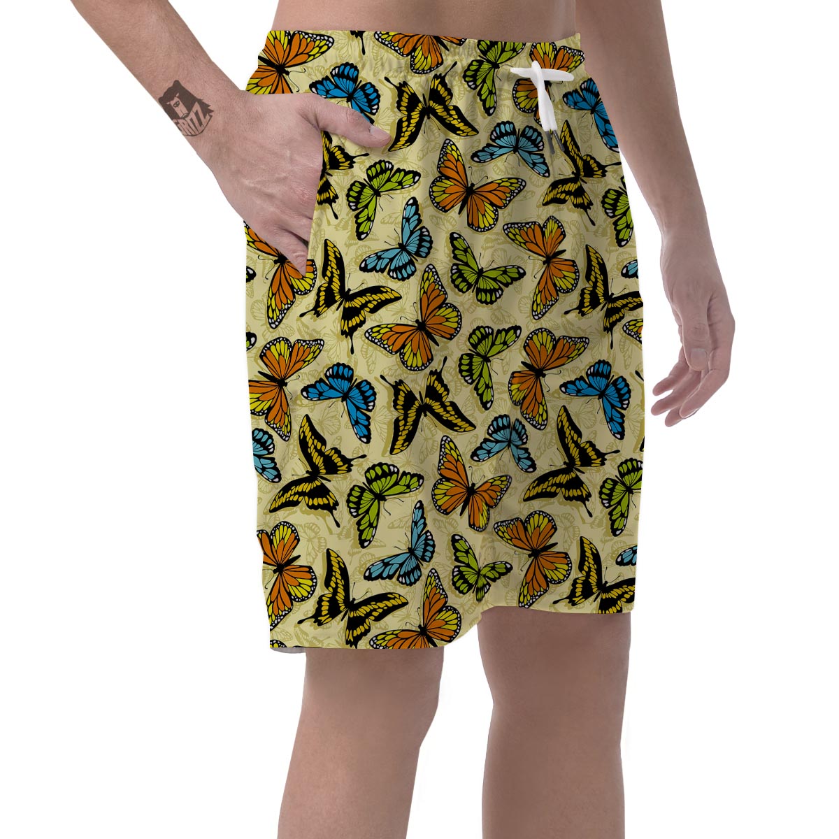 Yellow Butterfly Pattern Print Men's Shorts-grizzshop