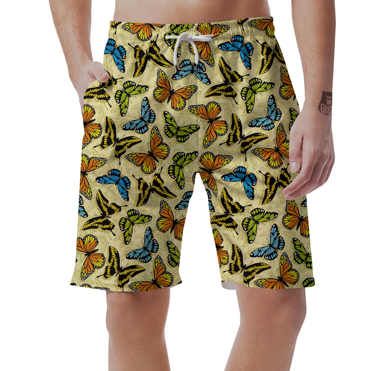 Yellow Butterfly Pattern Print Men's Shorts-grizzshop