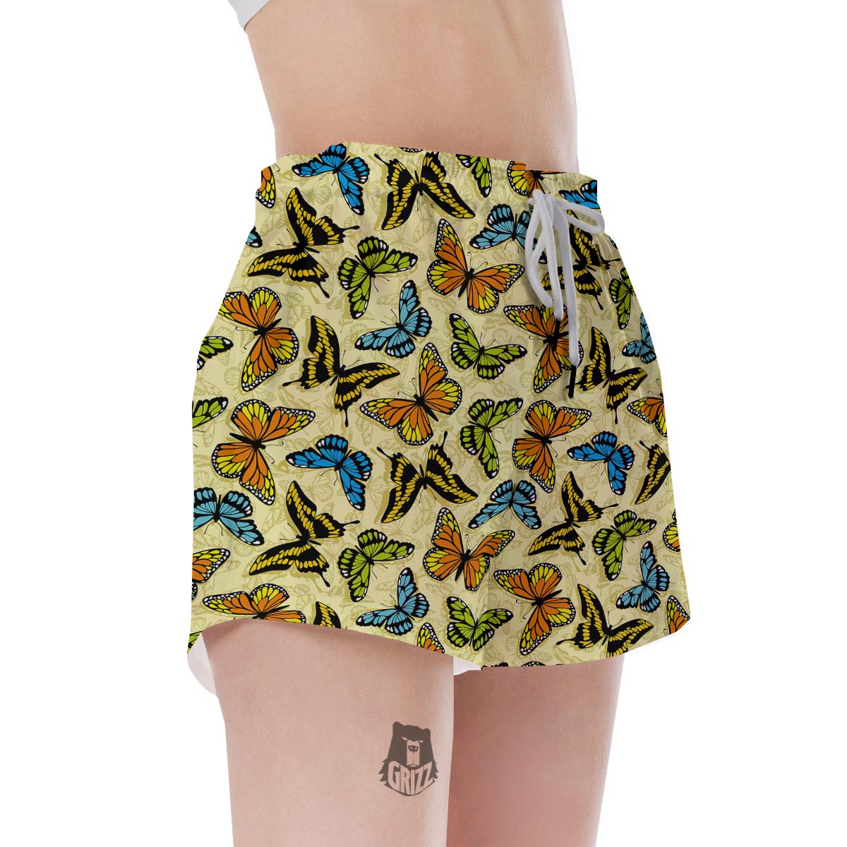 Yellow Butterfly Pattern Print Women's Shorts-grizzshop