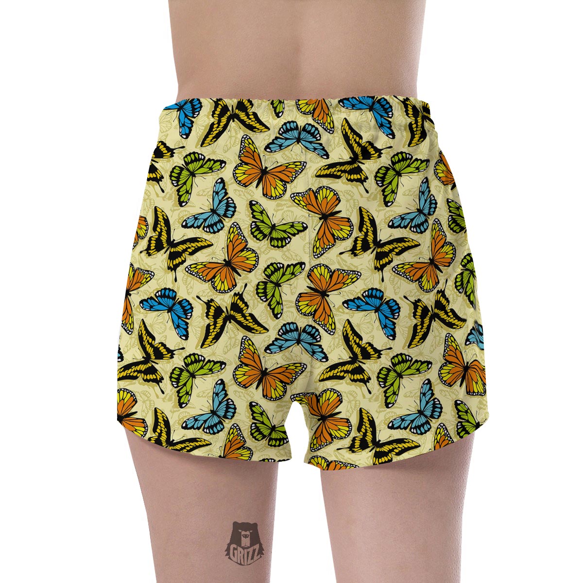 Yellow Butterfly Pattern Print Women's Shorts-grizzshop