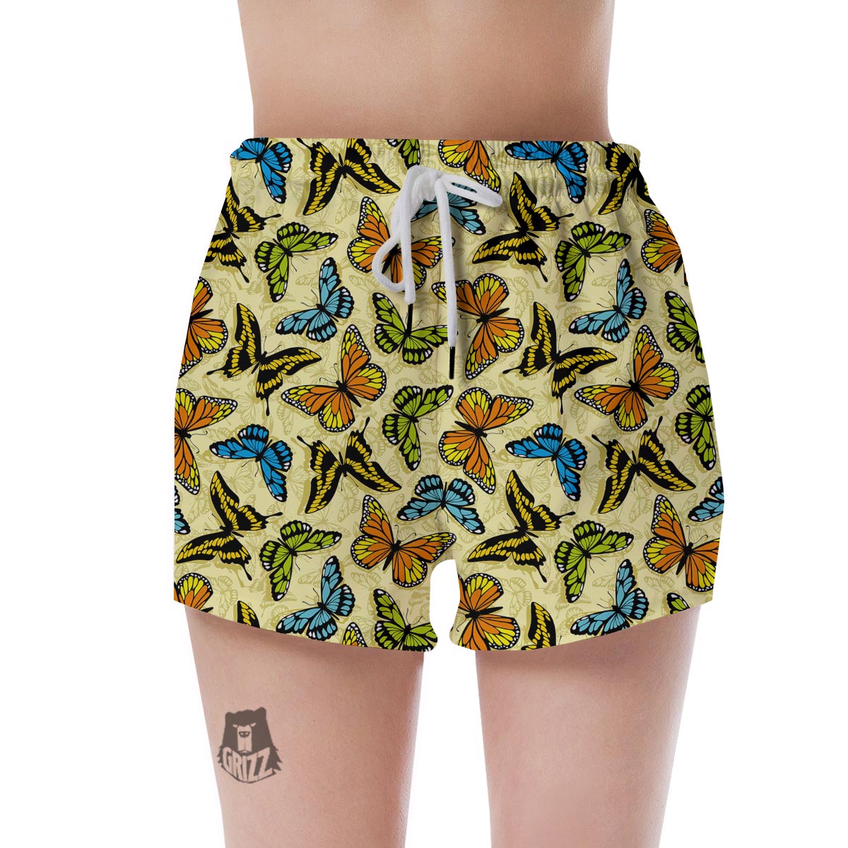 Yellow Butterfly Pattern Print Women's Shorts-grizzshop