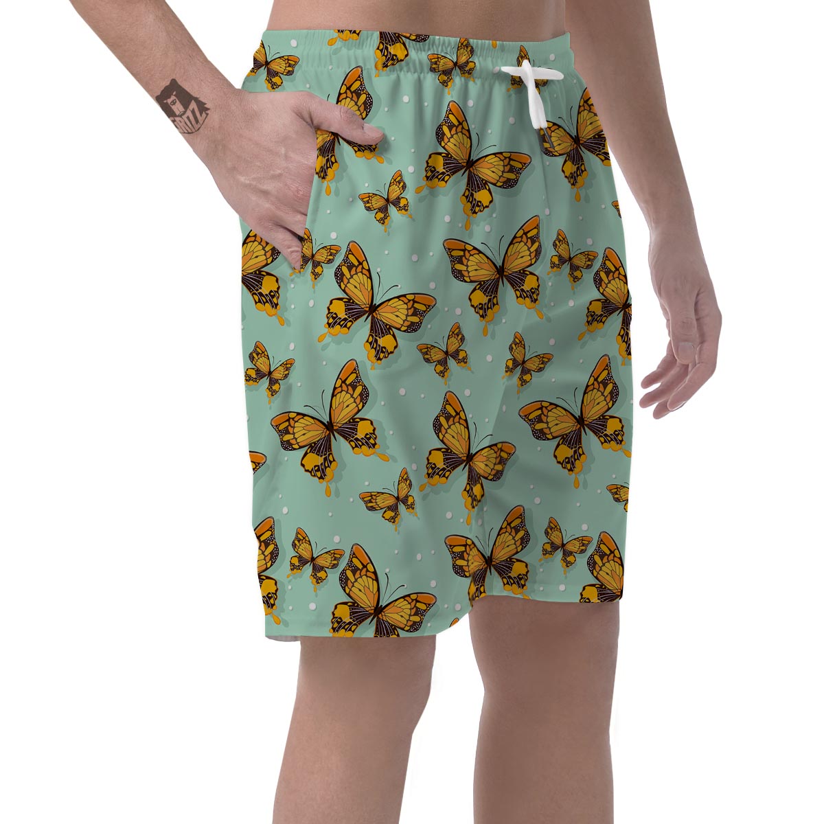 Yellow Butterfly Print Men's Shorts-grizzshop