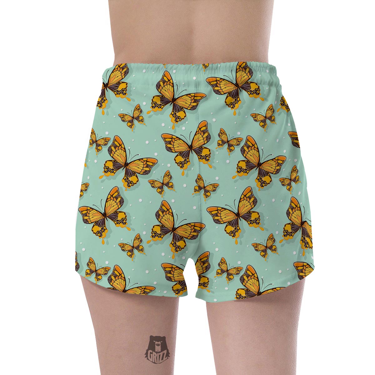 Yellow Butterfly Print Women's Shorts-grizzshop