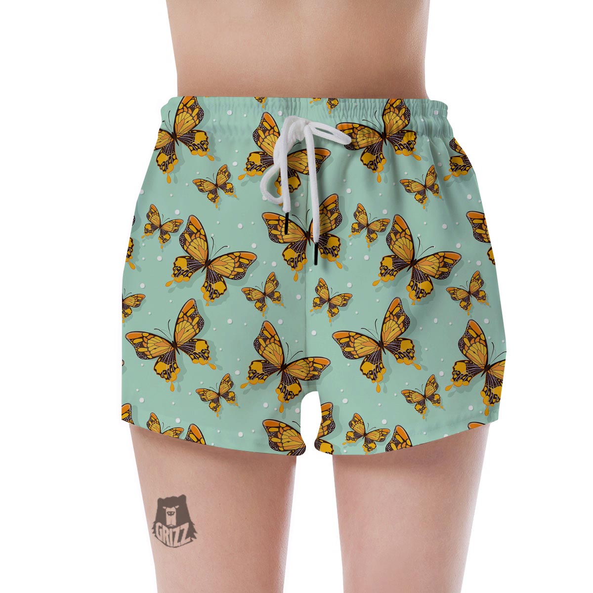 Yellow Butterfly Print Women's Shorts-grizzshop