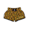 Yellow Calavera Cat Print Pattern Muay Thai Boxing Shorts-grizzshop