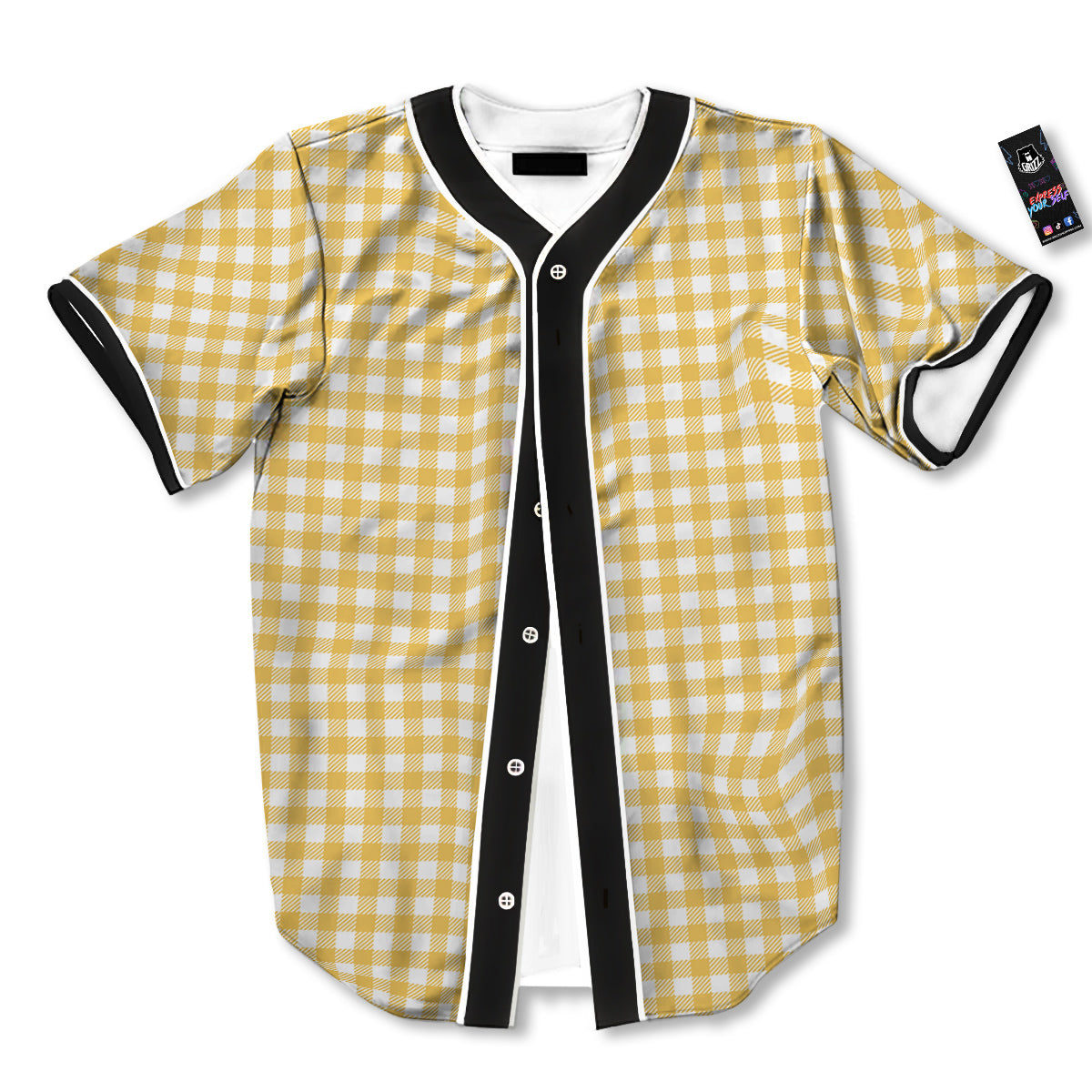 Yellow Canary And White Gingham Print Baseball Jersey-grizzshop
