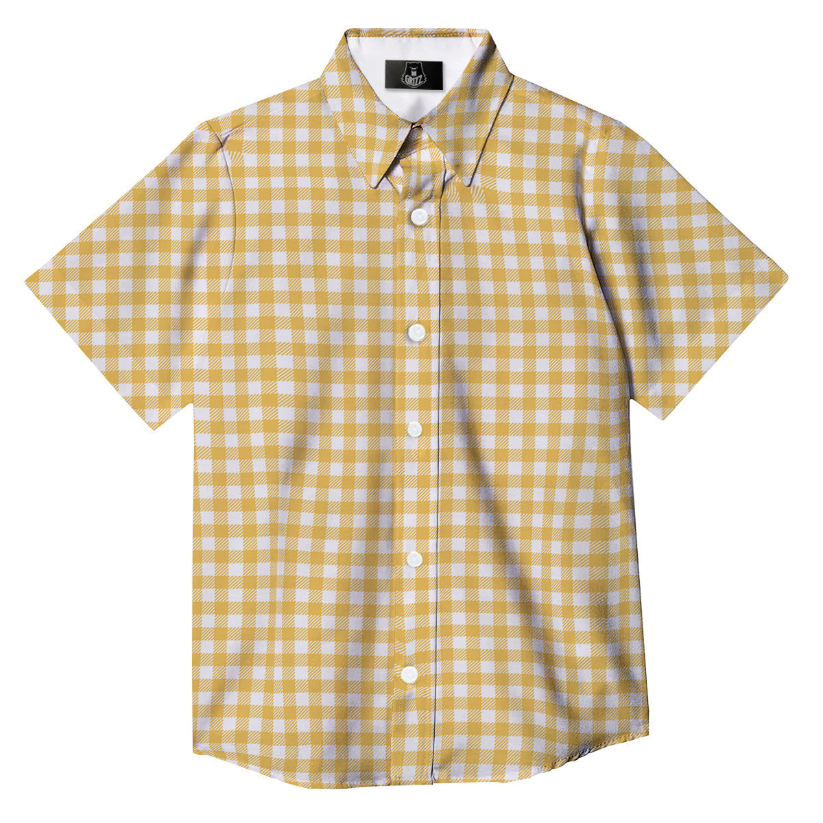 Yellow Canary And White Gingham Print Button Up Shirt-grizzshop