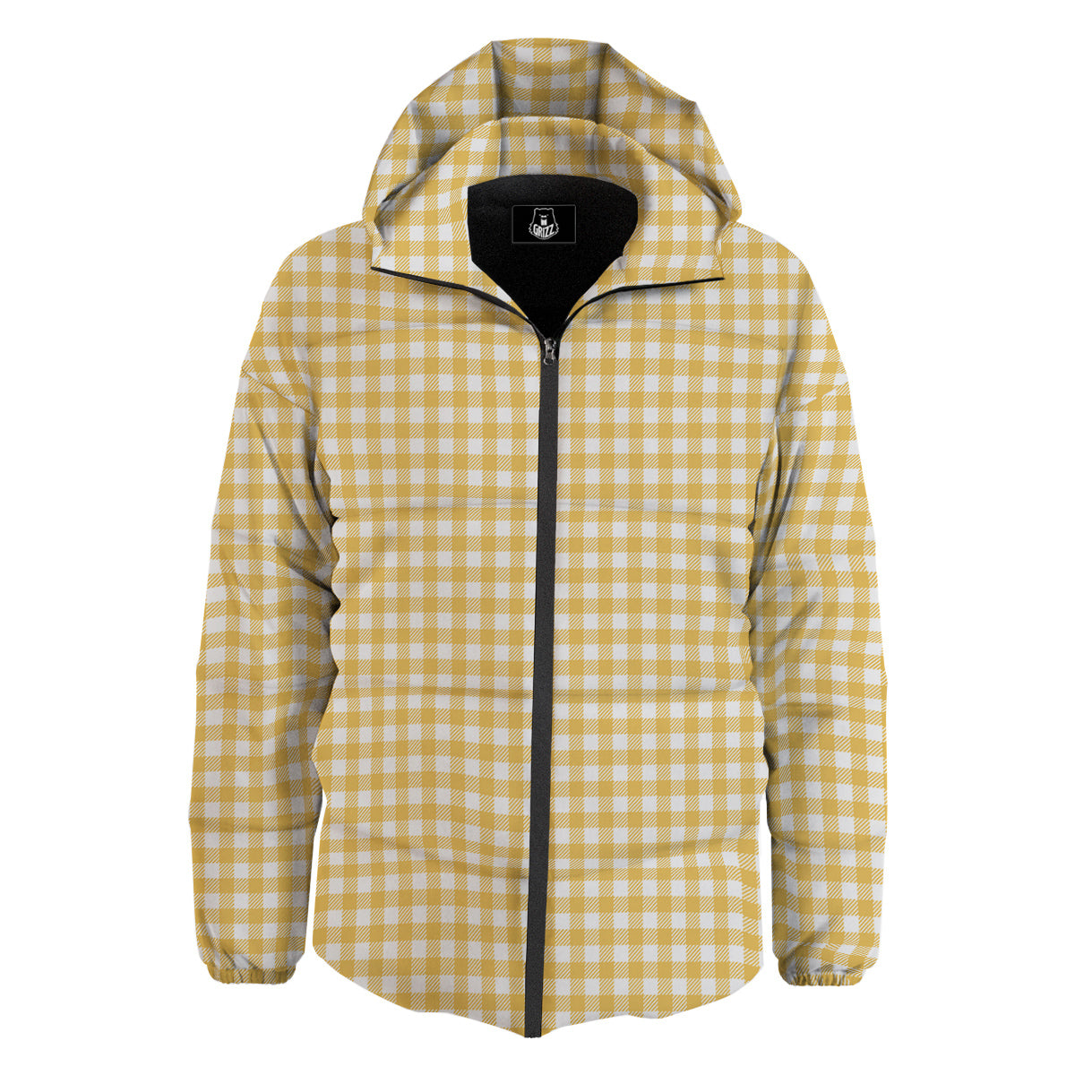 Yellow Canary And White Gingham Print Down Jacket-grizzshop