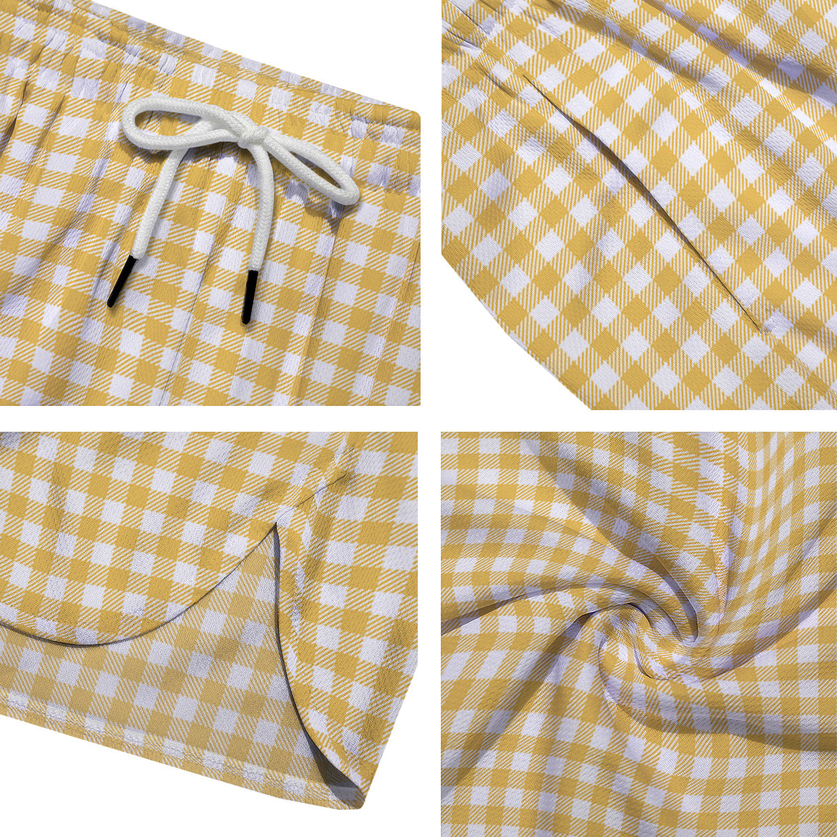 Yellow Canary And White Gingham Print Men's Running Shorts-grizzshop