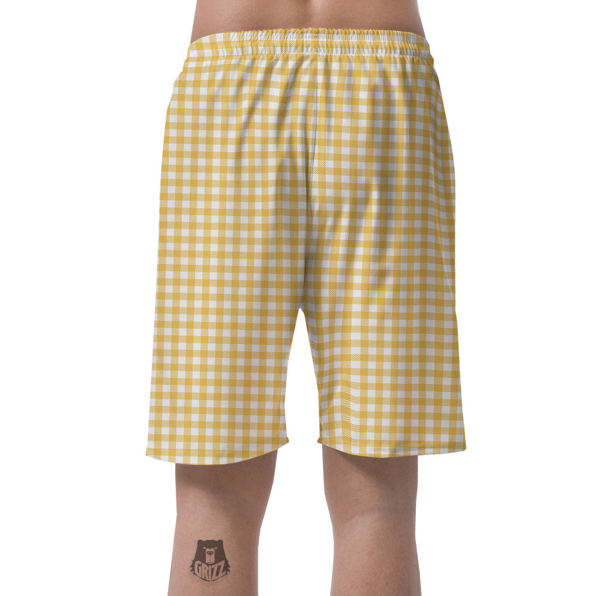 Yellow Canary And White Gingham Print Men's Shorts-grizzshop