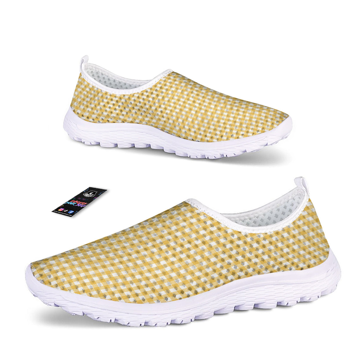 Yellow Canary And White Gingham Print Nurse Shoes-grizzshop