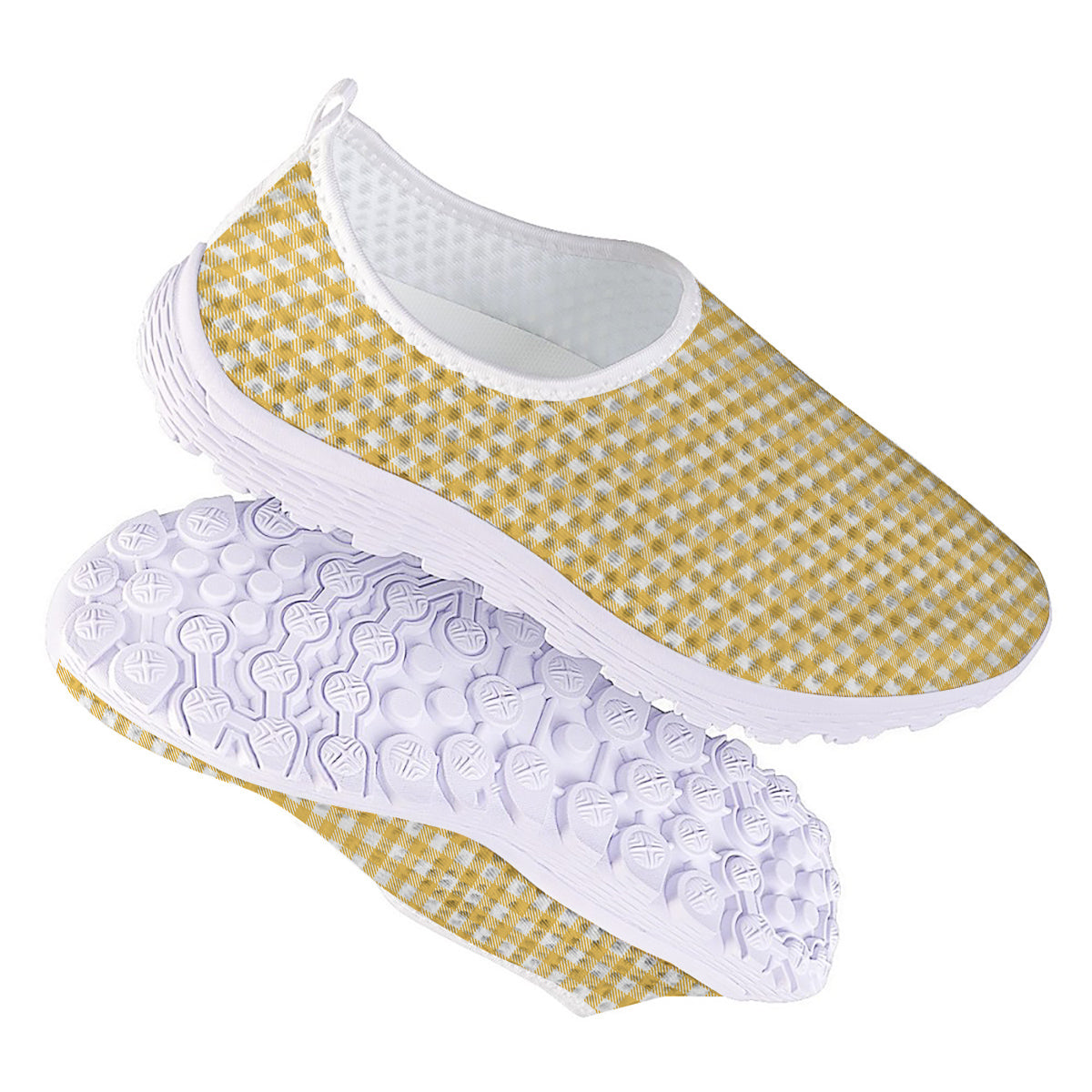 Yellow Canary And White Gingham Print Nurse Shoes-grizzshop
