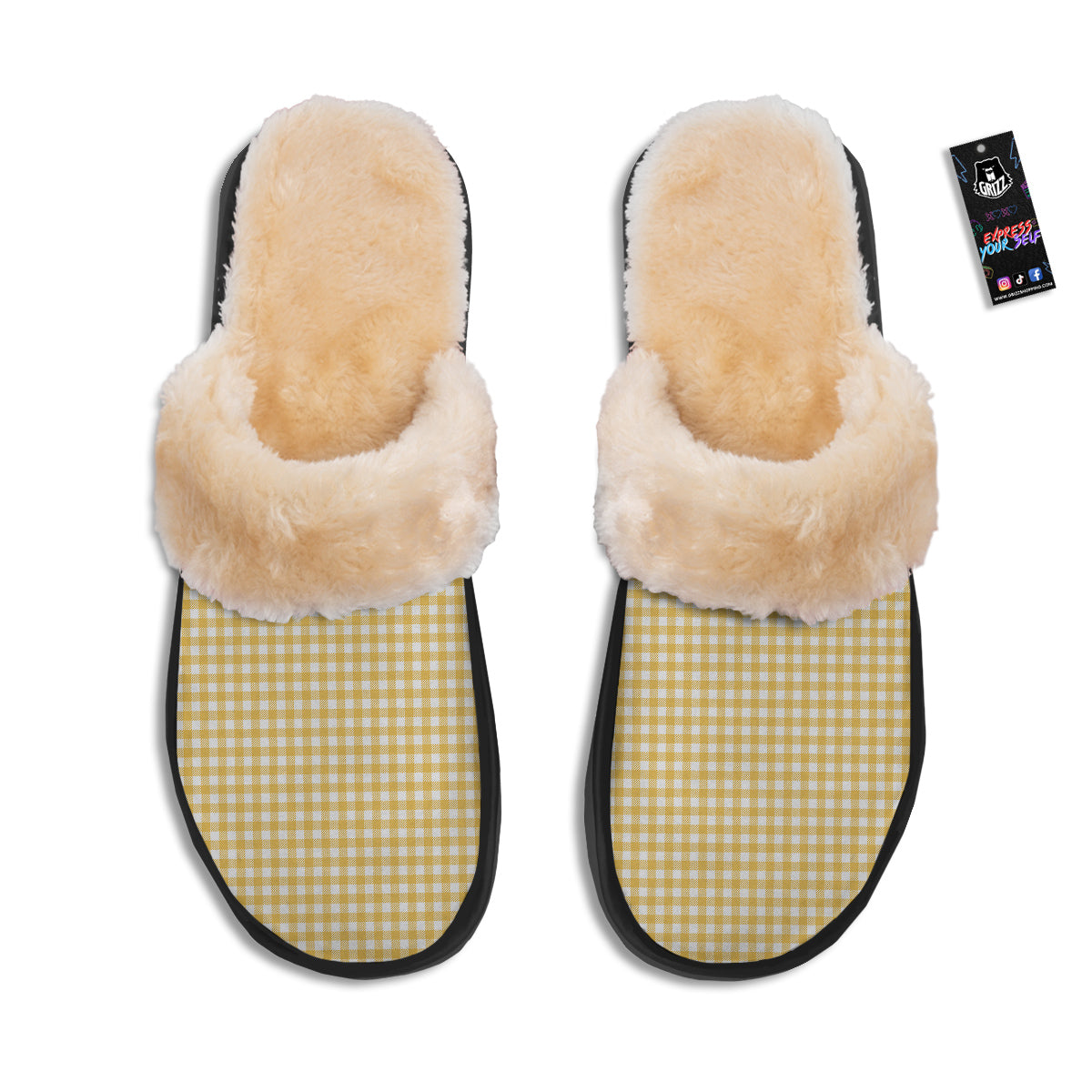 Yellow Canary And White Gingham Print Slippers-grizzshop