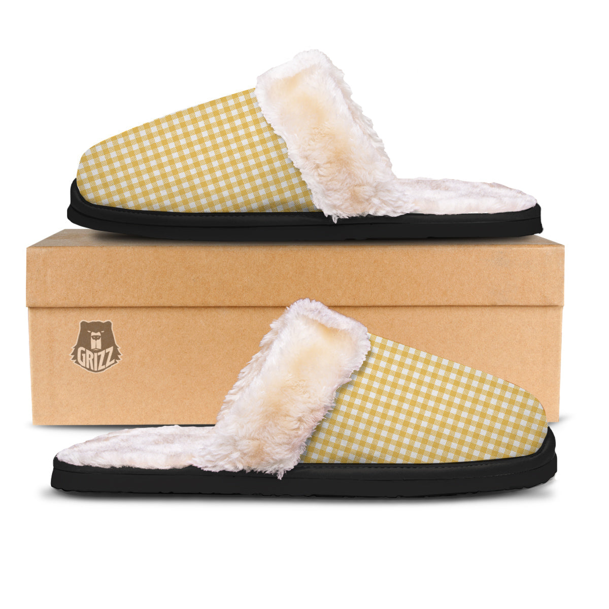 Yellow Canary And White Gingham Print Slippers-grizzshop
