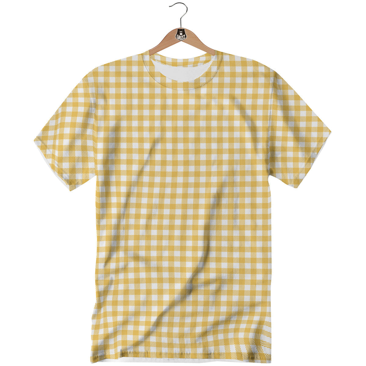 Yellow Canary And White Gingham Print T-Shirt-grizzshop
