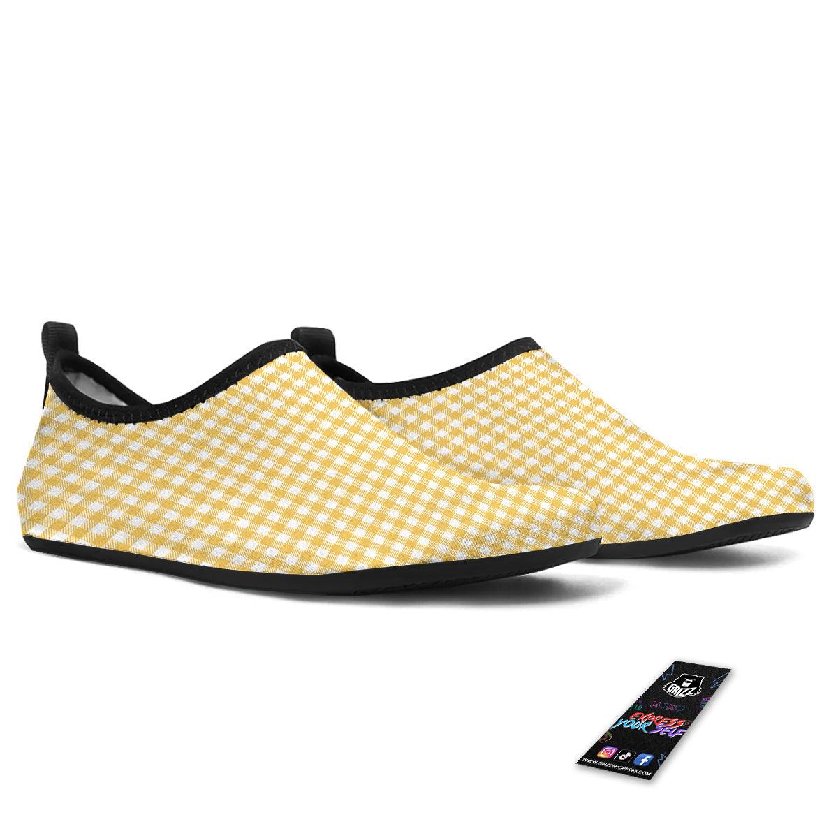 Yellow Canary And White Gingham Print Water Shoes-grizzshop