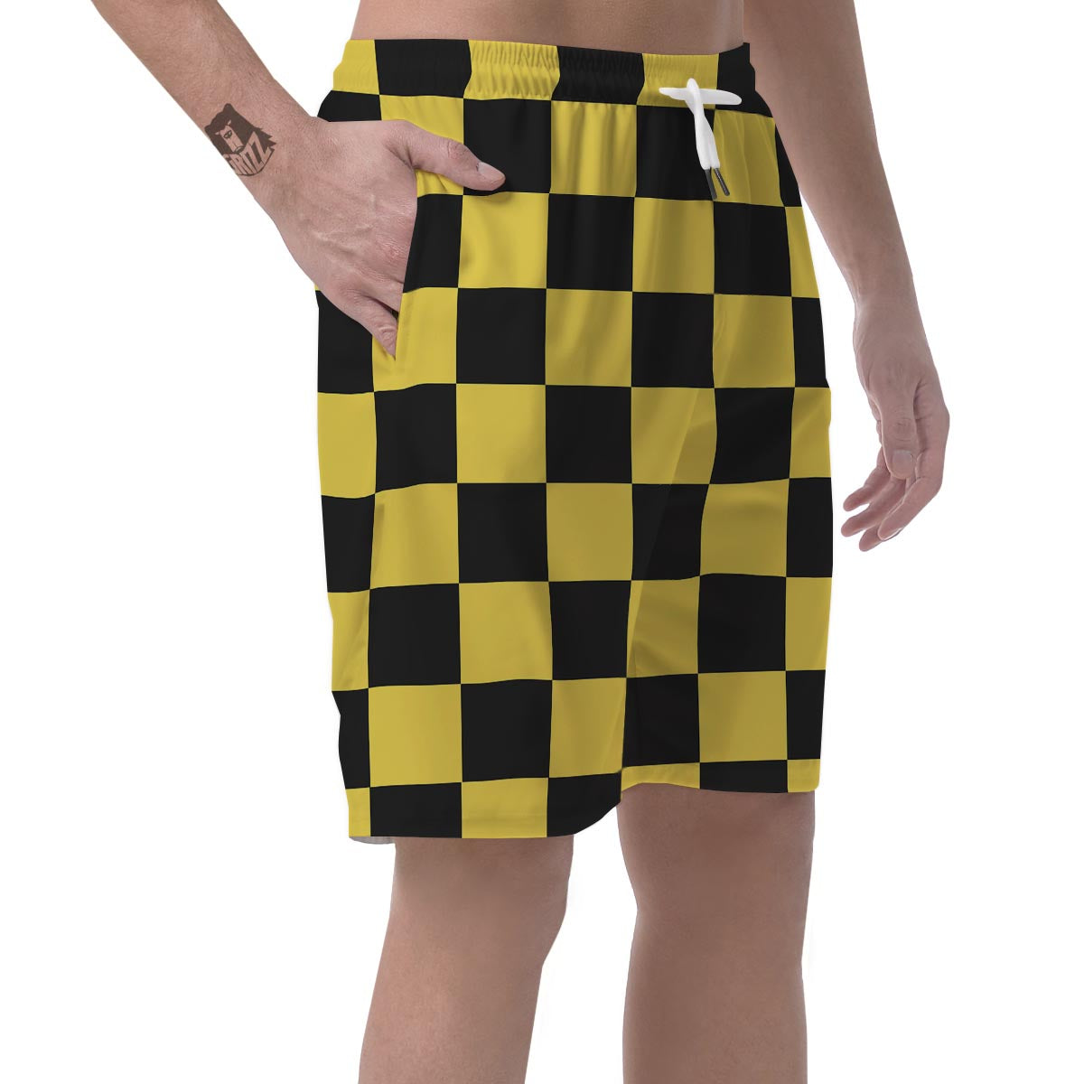 Yellow Checkered Print Men's Shorts-grizzshop