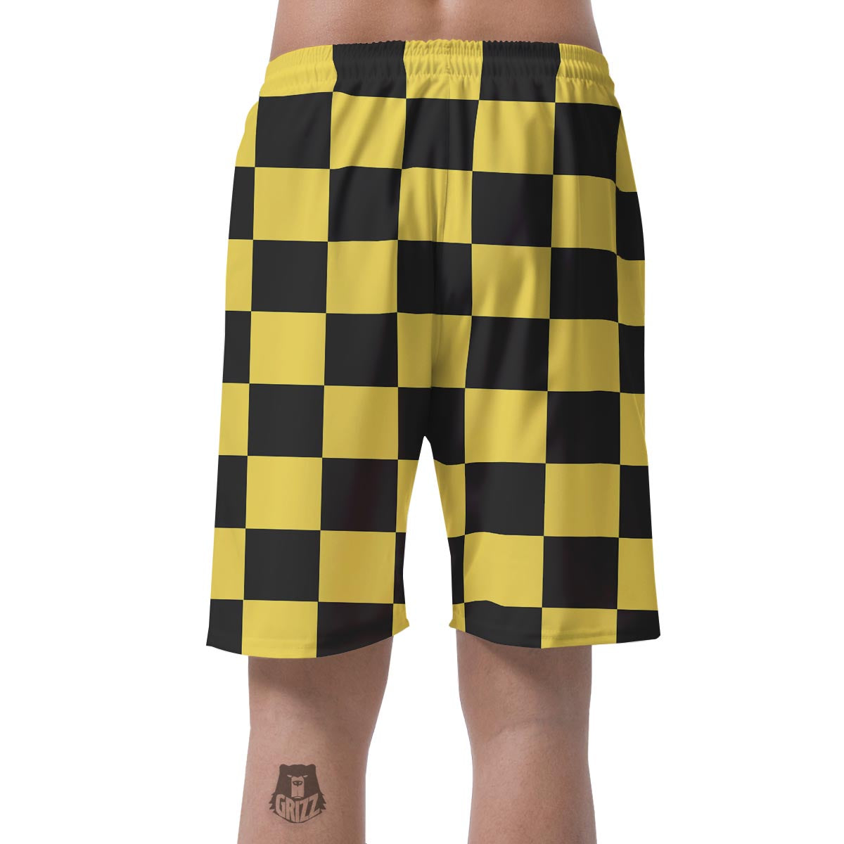 Yellow Checkered Print Men's Shorts-grizzshop