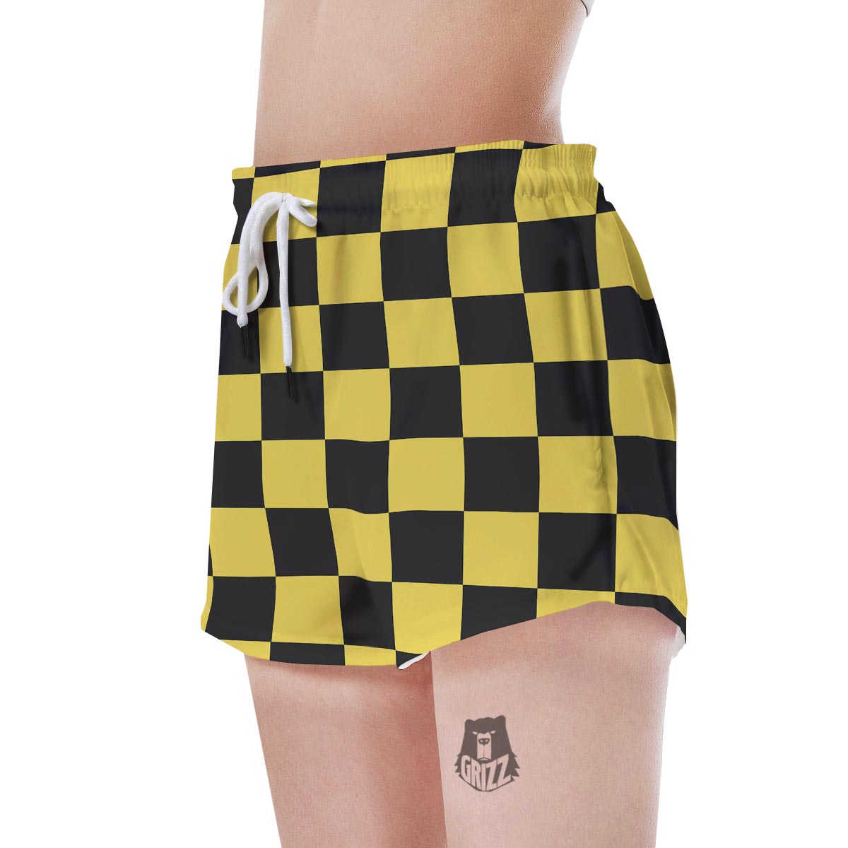 Yellow Checkered Print Women's Shorts-grizzshop