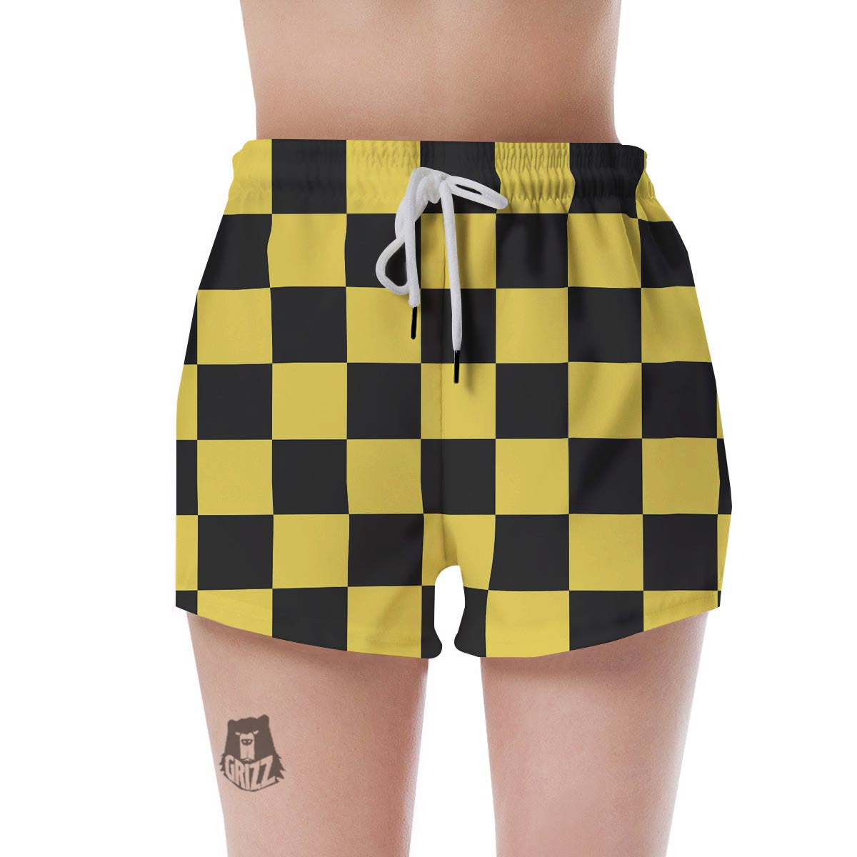Yellow Checkered Print Women's Shorts-grizzshop