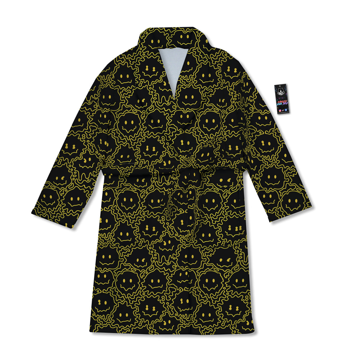 Yellow Crazy Emoji Print Pattern Bathrobe-grizzshop