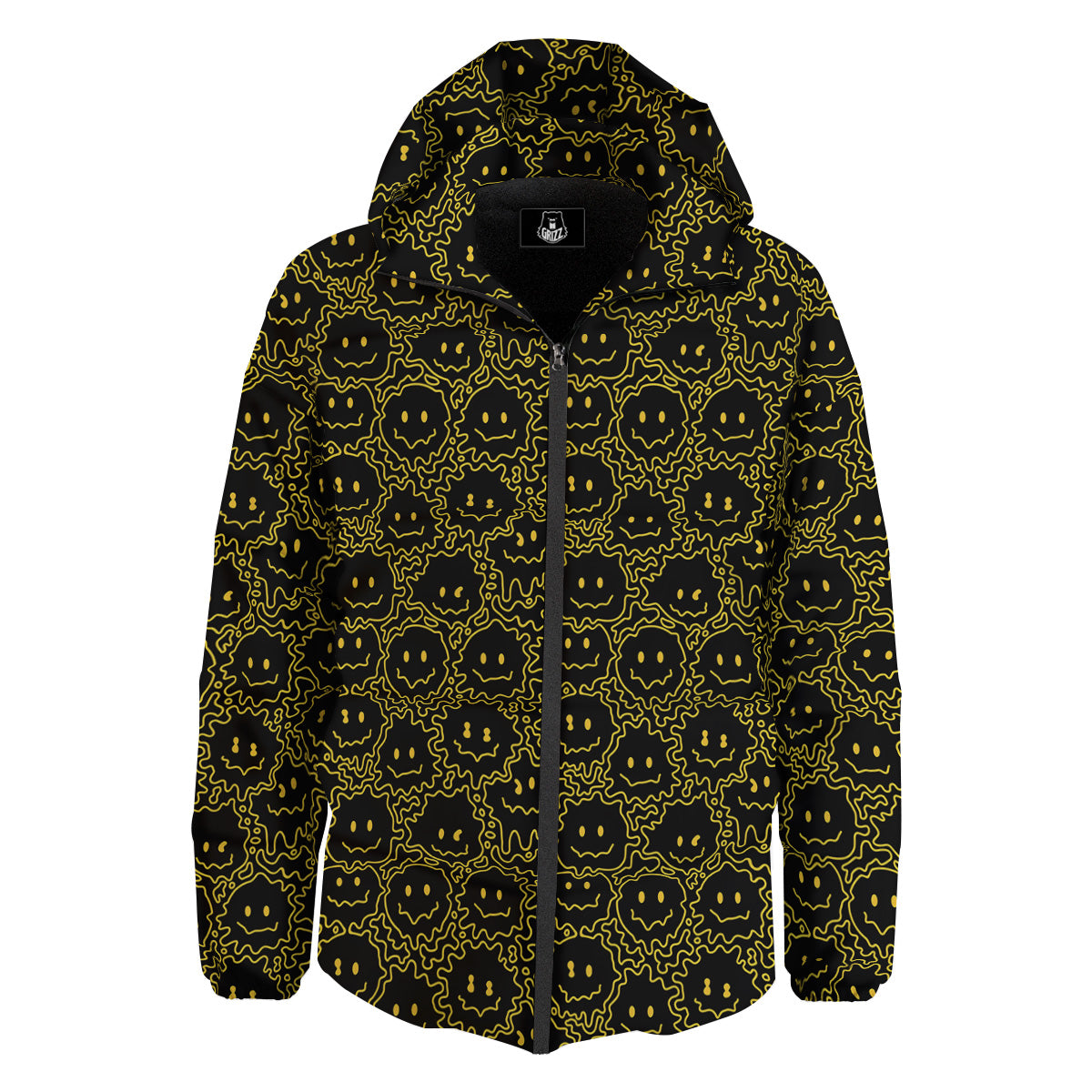 Yellow Crazy Emoji Print Pattern Down Jacket-grizzshop