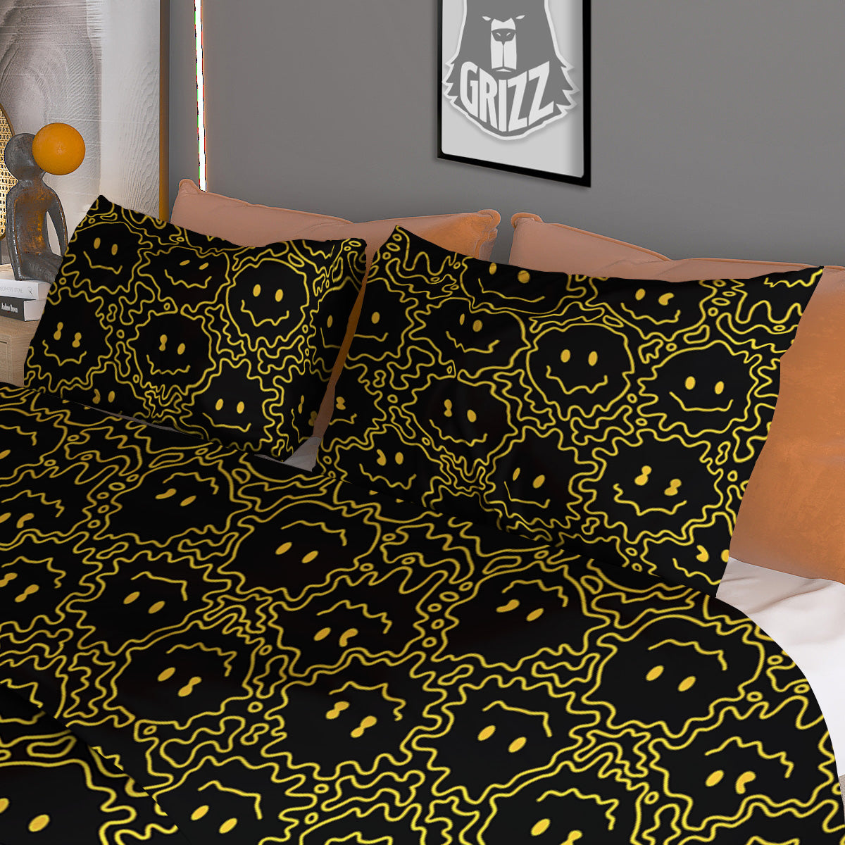 Yellow Crazy Emoji Print Pattern Duvet Cover Bedding Set