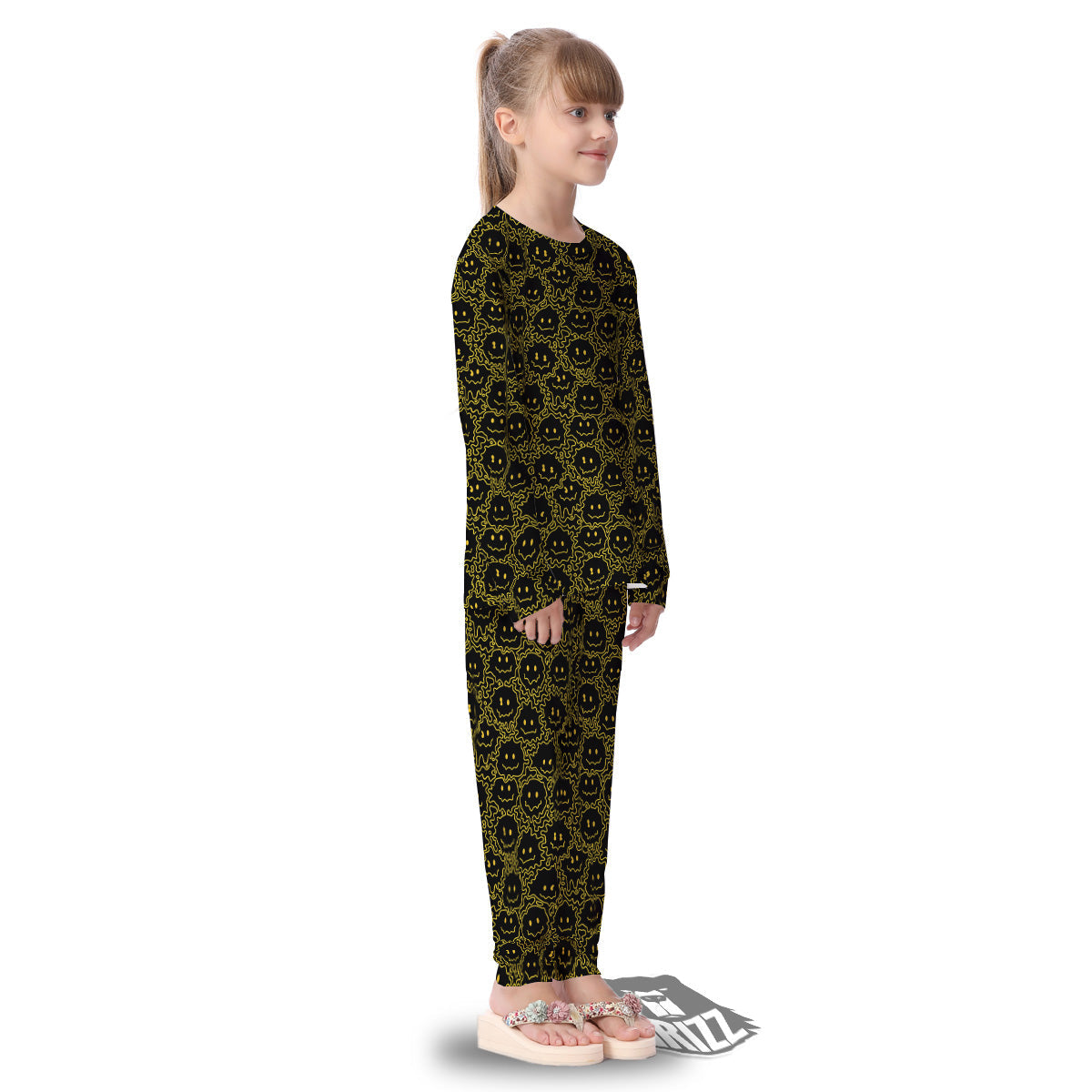 Yellow Crazy Emoji Print Pattern Kid's Pajamas-grizzshop